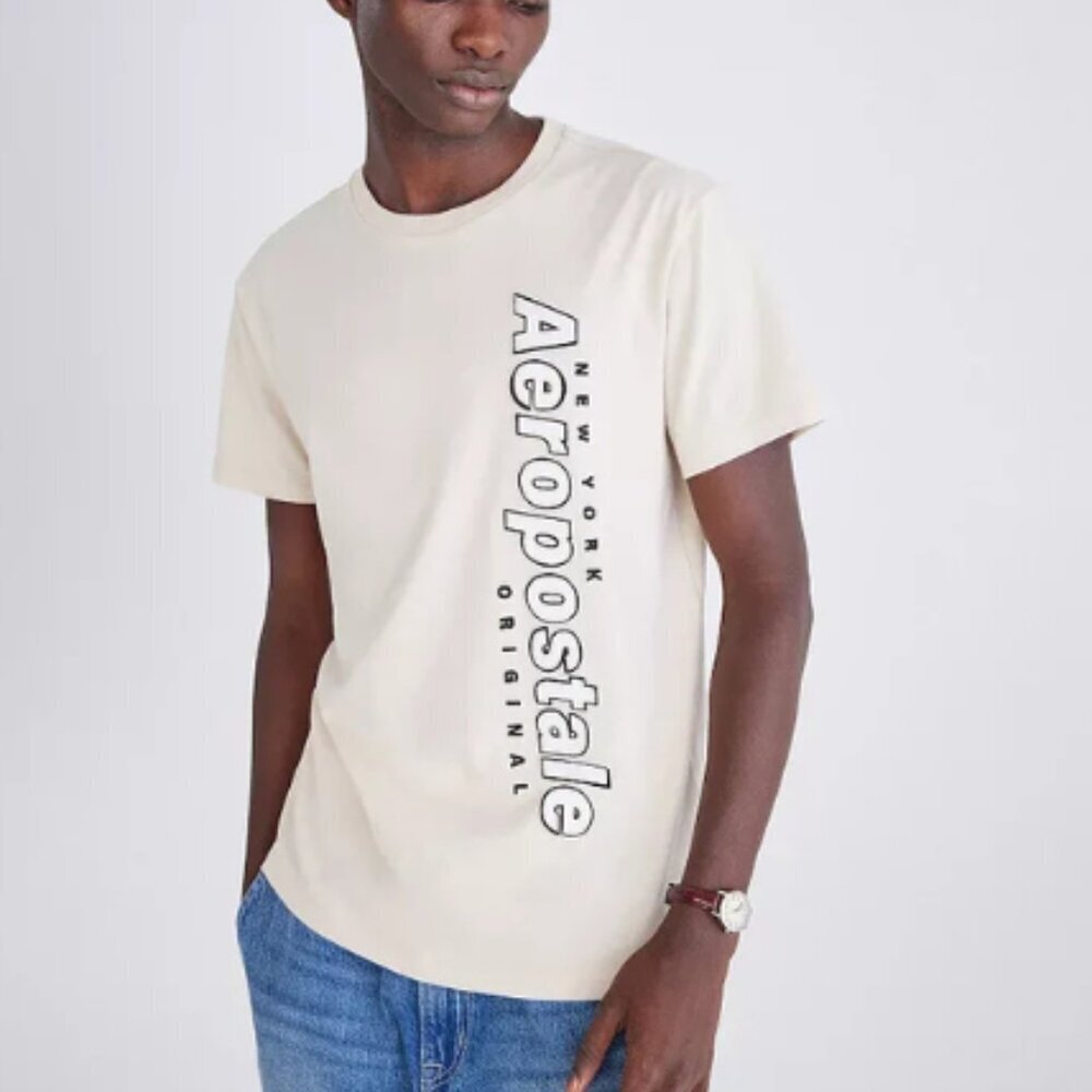 Aeropostale Stylish Men's Graphic Logo Tee Size XL Oatmeal Back to school